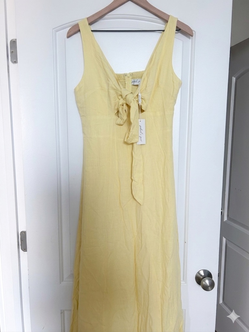 NWT Petal & Pup  Tie-Front Butter Yellow Midi Dress - size Medium